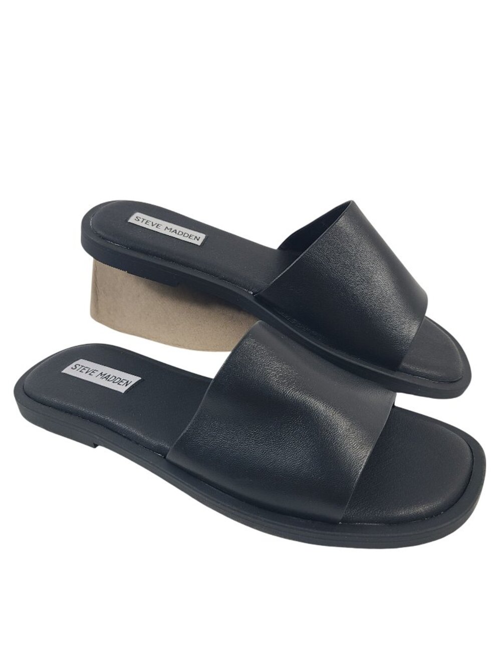 NEW Steve Madden Dakoda Wide Width Black Leather Slide Sandals Size 8.5